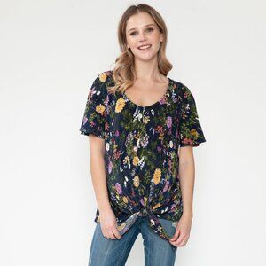 Maternity Floral Mom Button Blouse with Knotted Tie